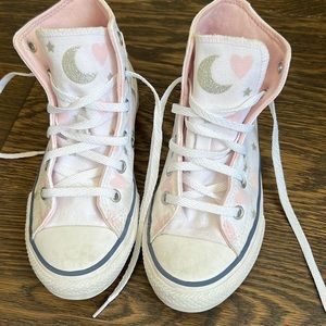 Girls white high tops with moon stars and heart design
